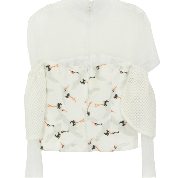 NWT Hanh Merriman bird embroidered layered tulle puffed sleeve blouse - Picture 2 of 3